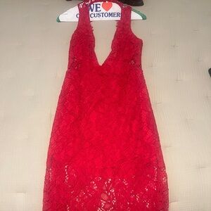 NBD Red Lace Midi Dress